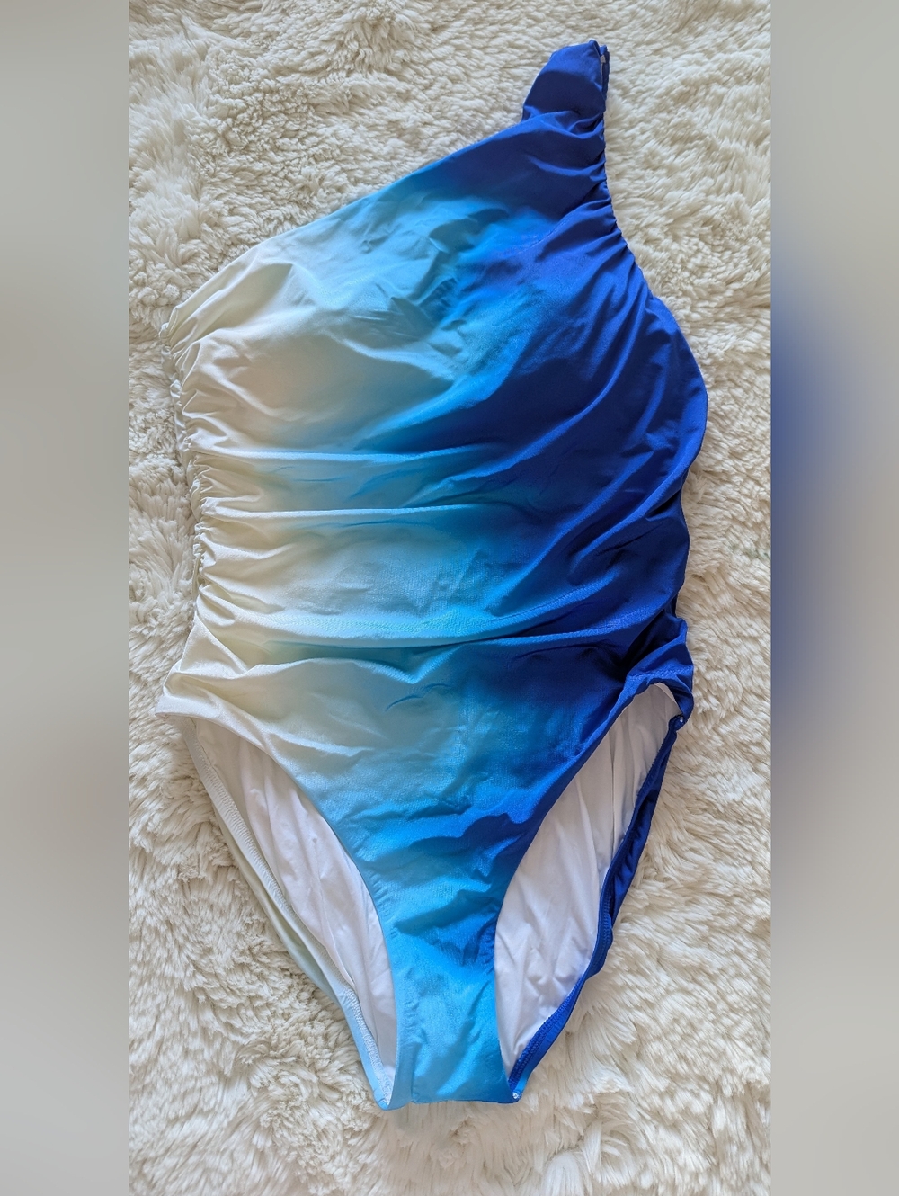 La Blanca Ocean Oasis Shirred One-Shoulder Tummy-Control One-Piece Suit Sz.12